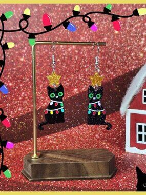 2/$15 Black Cat‎ Earrings With Christmas Lights (NWOT)